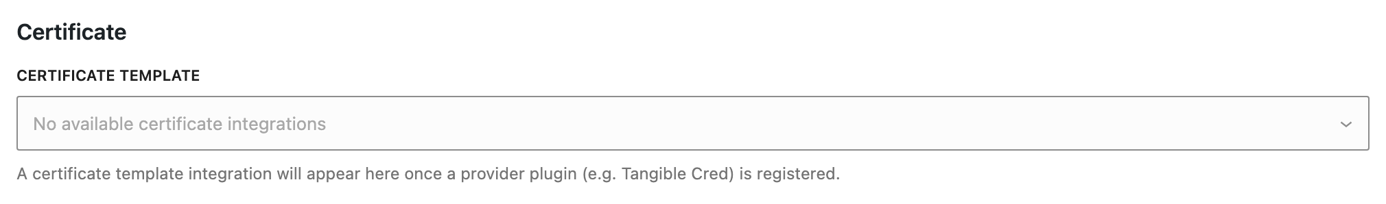 The Certificate section showing the certificate template selector