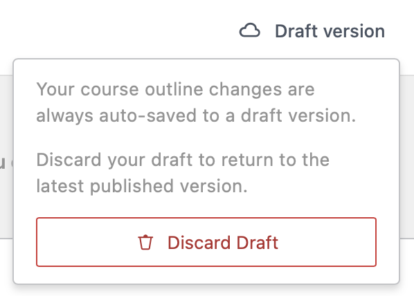 The draft status indicator expanded to show discard controls
